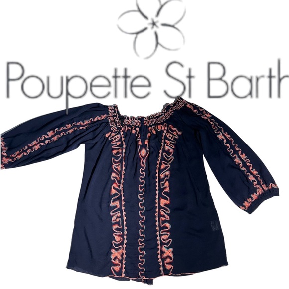 Poupette St Barth navy top in Large.  Absolutely gorgeous embroidery. - Picture 1 of 15